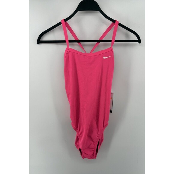 Nike Women's Hydrastrong Solid Cut-Out One Piece Swimsuit Fire Pink Size 8 - Picture 1 of 5